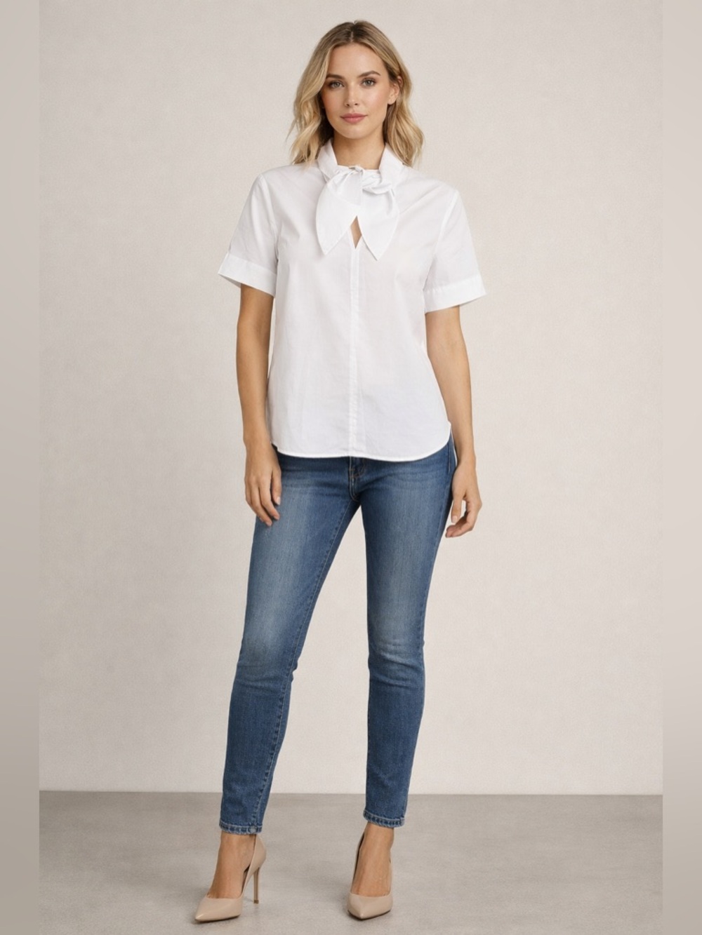 COS Tie-Front V-Neck Blouse in White, Size 2